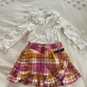Janie & Jack Baby Girl Set White Ruffled Kids Top and Plaid skirt